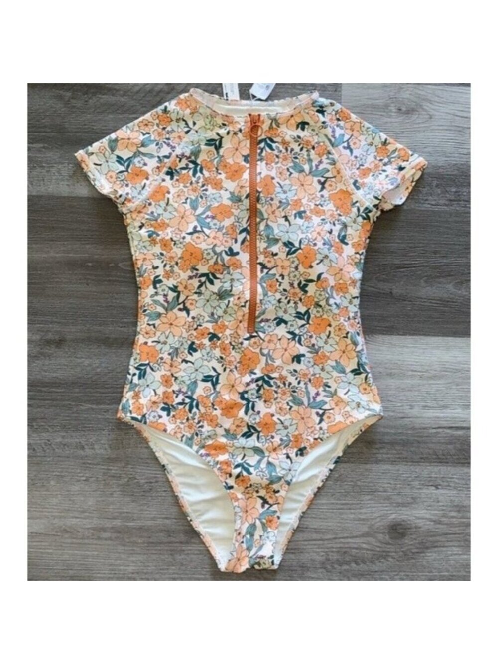 NWT Cupshe Floral Elodie Ditsy One Piece Swimsuit Zipper Short Sleeve Swim Small